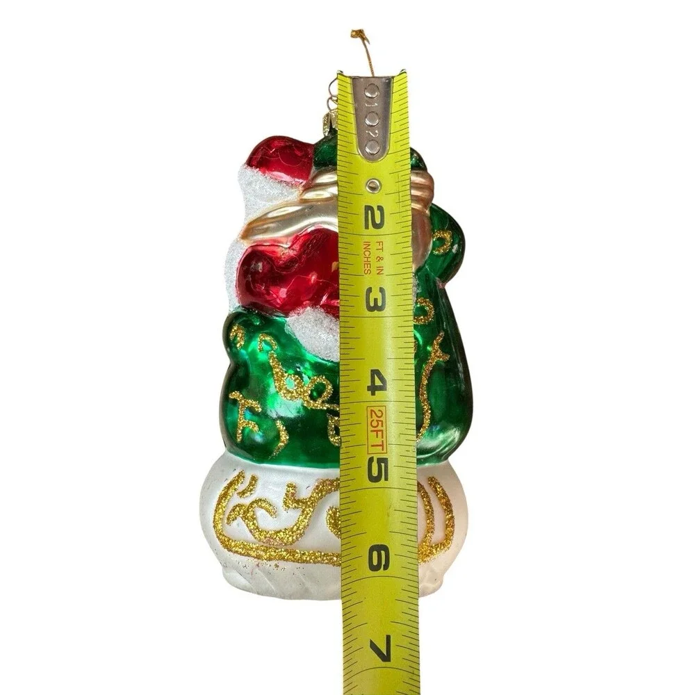 Santa’s Best Blown Glass Ornament Santa In Sleigh With Bag Of Toys 3D Colorful